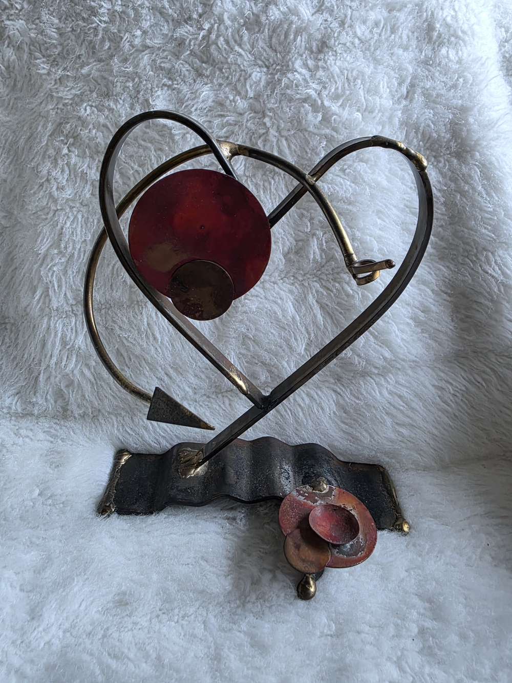 Garry Rosenthal Metal Heart Sculpture with Red and Gold Accents Handcrafted